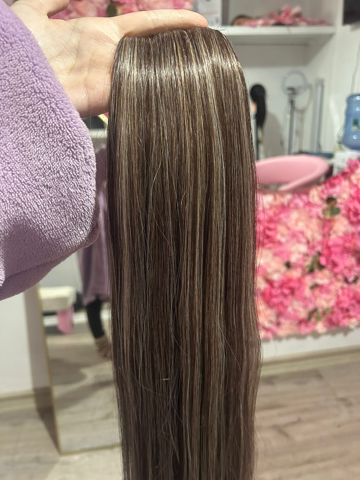 Extensión fibra orgánica, mazo de 150 gramos, 4 mt x 70 cm/ tono: castaño oscuro con visos