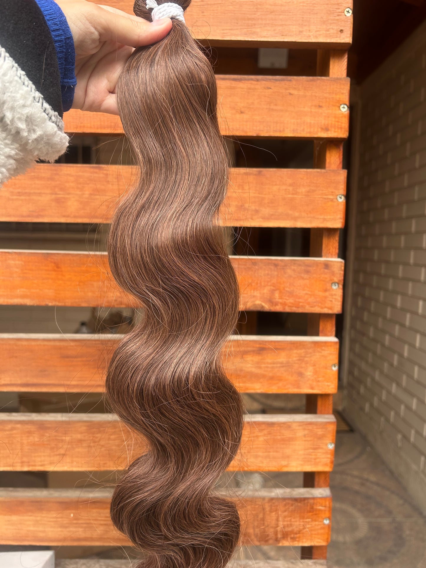 Extensión fibra orgánica, mazo de 100 gramos, 140 x 65cm/ Ondas de sirena/ tono: Chocolate