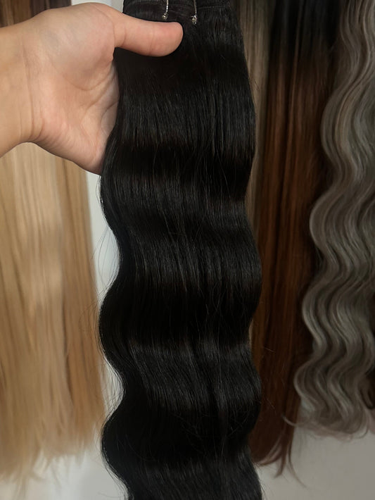 Extensión fibra orgánica, mazo de 200 gramos, 80 cm/ Ondas de sirena/ tono: Negro