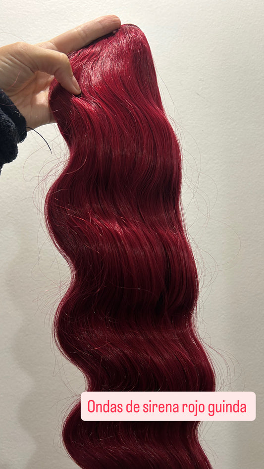 Extensión fibra orgánica, mazo de 200 gramos, 4 mt x 70 cm/ tono: Rojo ondas de sirena