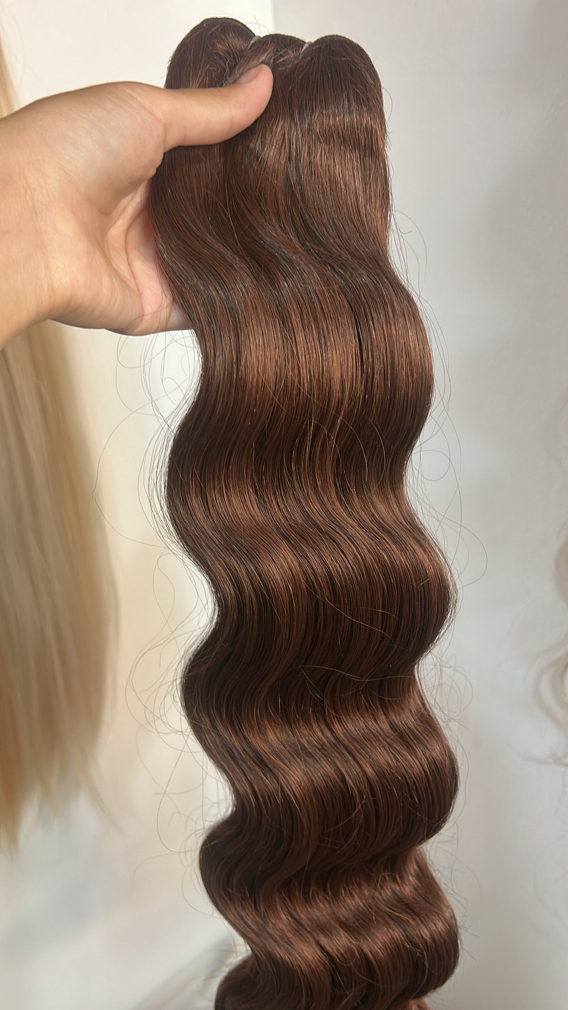 Extensión fibra orgánica, mazo de 200 gramos, 4 mt x 80cm !/ Ondas de sirena/ tono: Chocolate