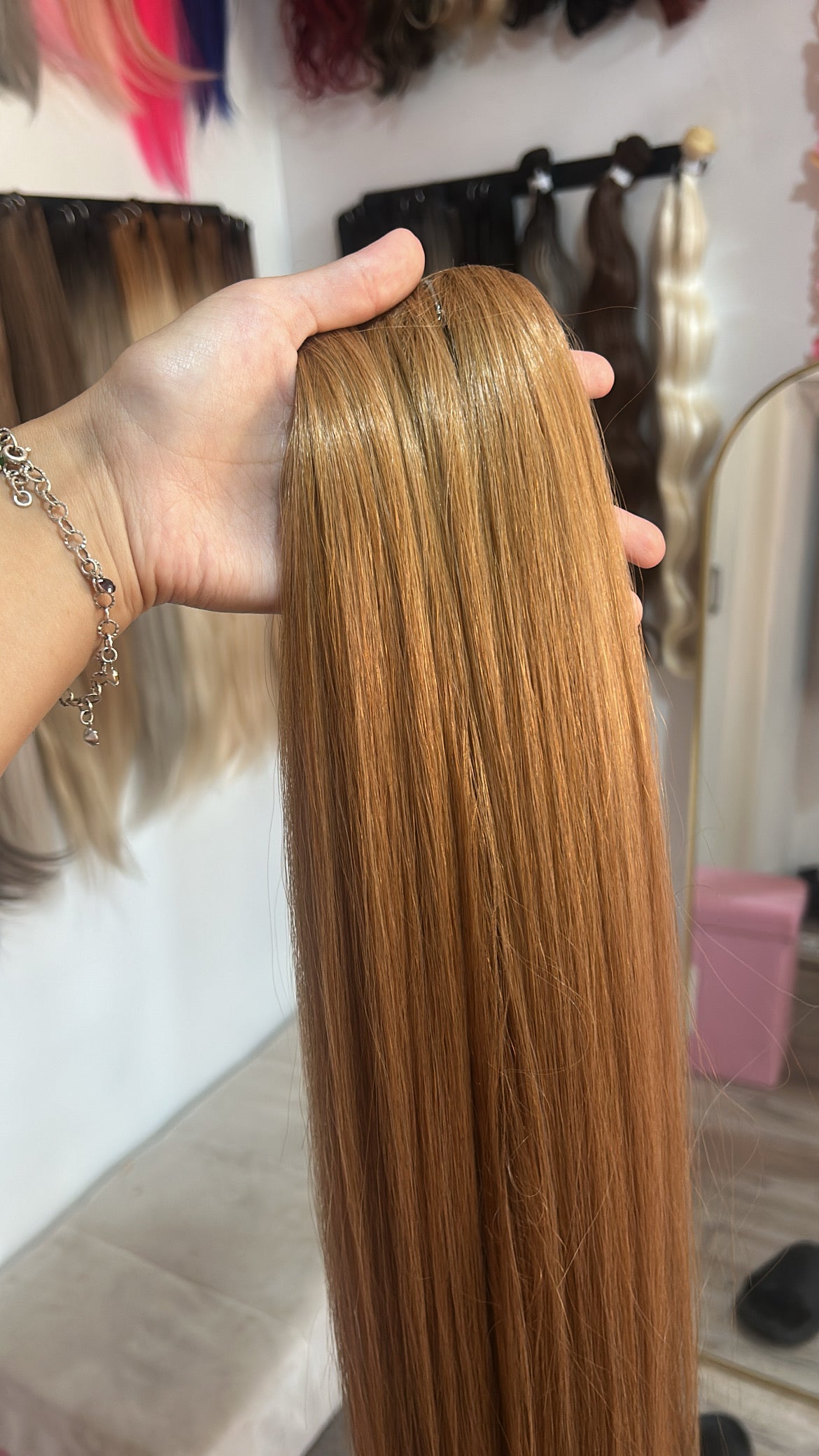 Extensión fibra orgánica, mazo de 150 gramos, 4 mt x 70 cm/ tono: Miel claro