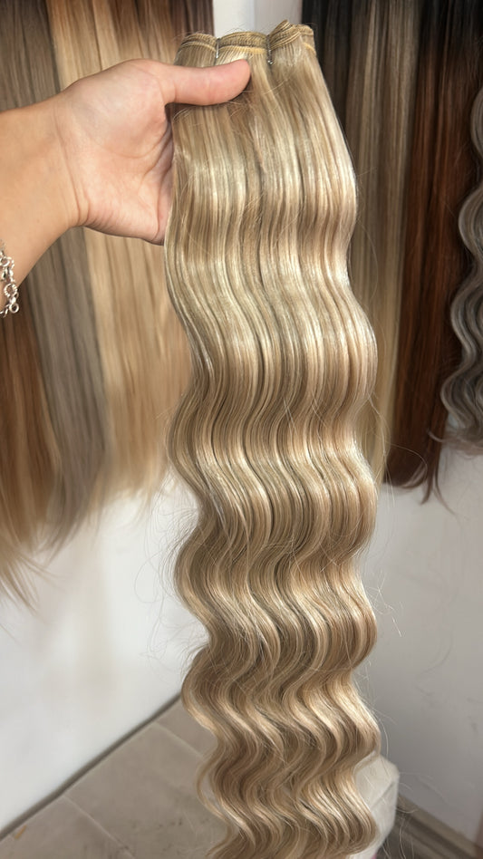 Extensión fibra orgánica, mazo de 200 gramos, 80 Cm / Ondas de sirena/ tono: Rubio n•3