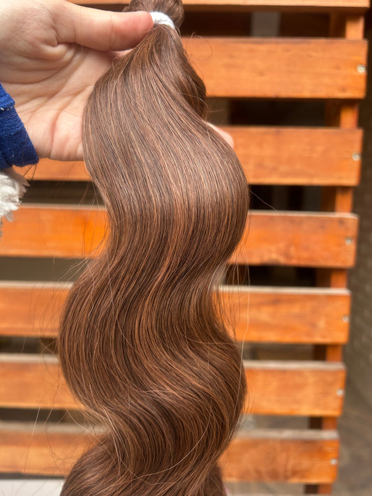 Extensión fibra orgánica, mazo de 100 gramos, 140 x 65cm/ Ondas de sirena/ tono: Chocolate