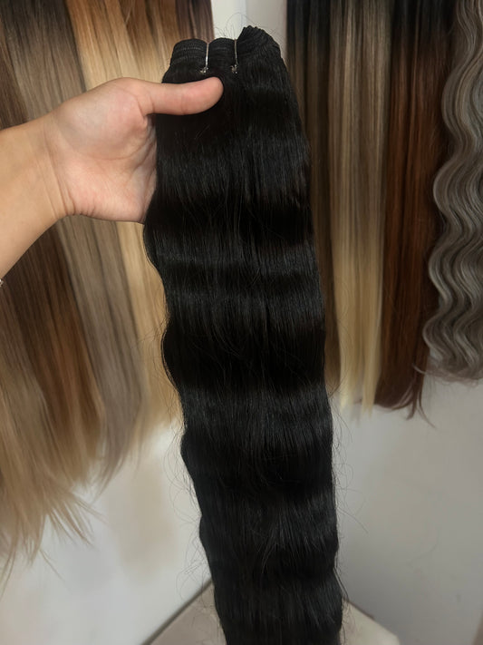 Extensión fibra orgánica, mazo de 200 gramos, 80 cm/ Ondas de sirena/ tono: Negro