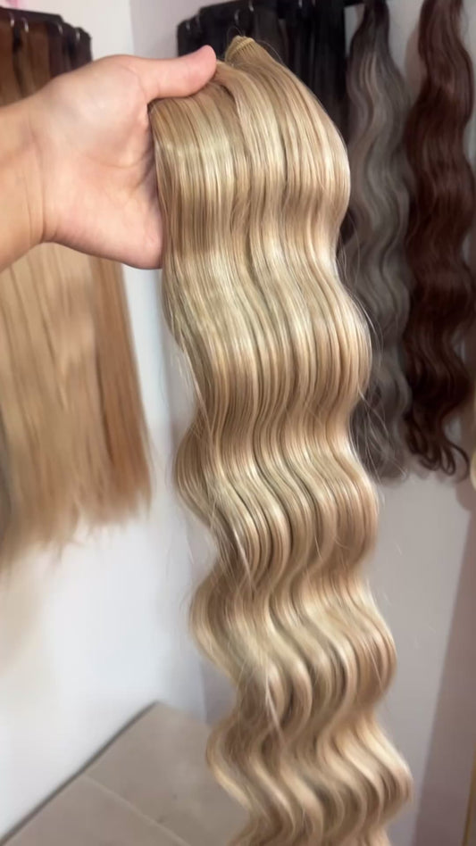 Extensión fibra orgánica, mazo de 200 gramos, 80 Cm / Ondas de sirena/ tono: Rubio n•3